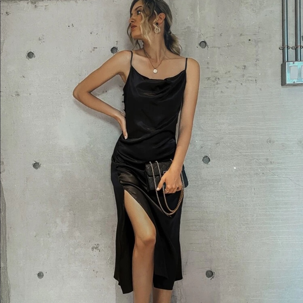 Satin Split High Cami Dress